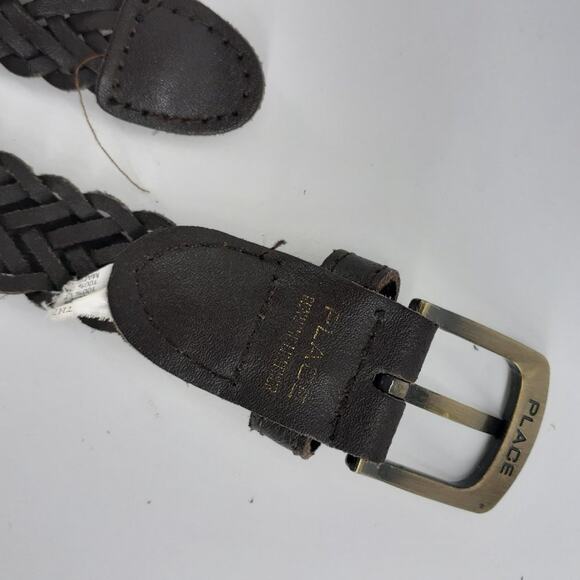 Children's Place Kid's Black Genuine Leather Belt Size 22" Weaved Braided Girl - Picture 5 of 8